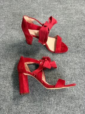 AD & Daughters Red Suede Bow Chunky Block Heel Sandals Size 10